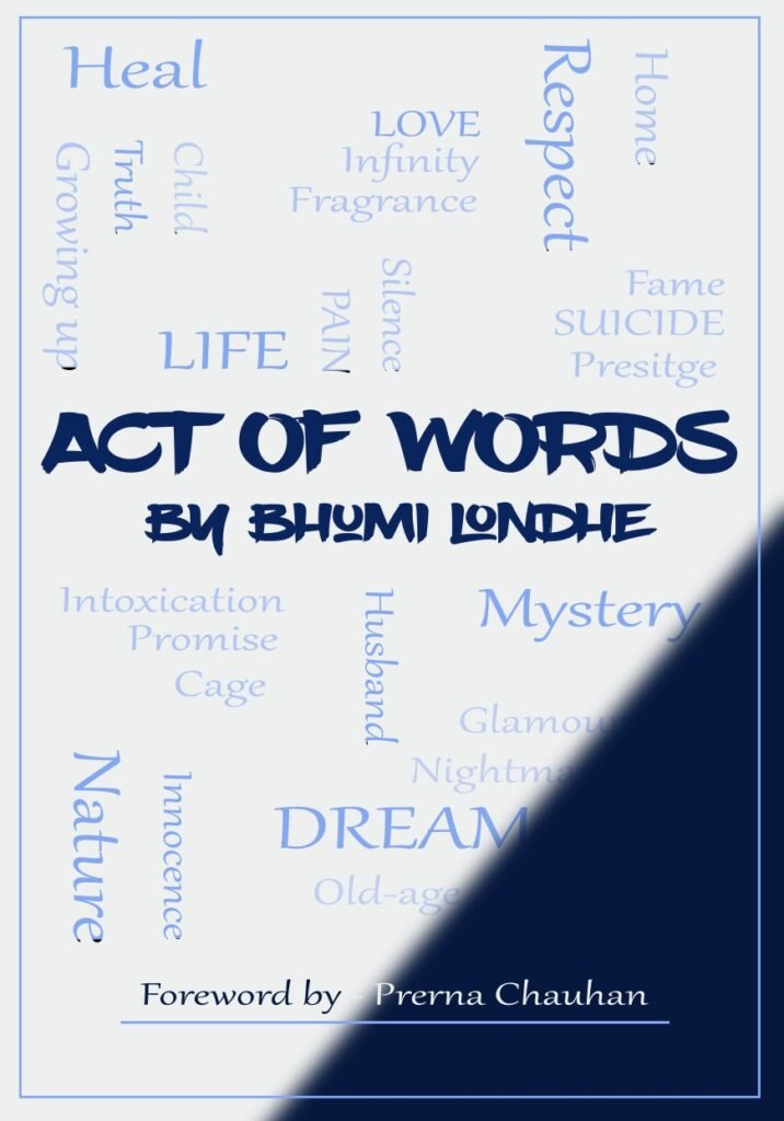 Cover for Art of Words by Bhumi Londhe. The cover is in white and blue with blue font in the typography style.